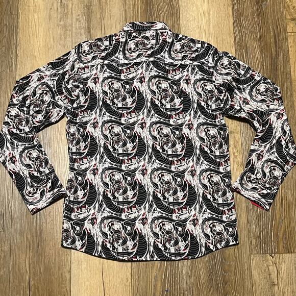 Barabas Abstract Imperial Button Up Collared Dress Shirt XL Black Red Baroque - Picture 4 of 7